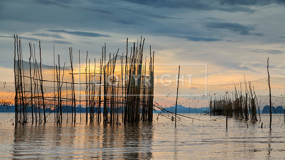 FISHING NETS AT DUSK, KRABI, THAILAND